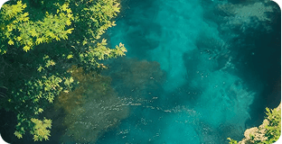 Aerial view of a turquoise lagoon